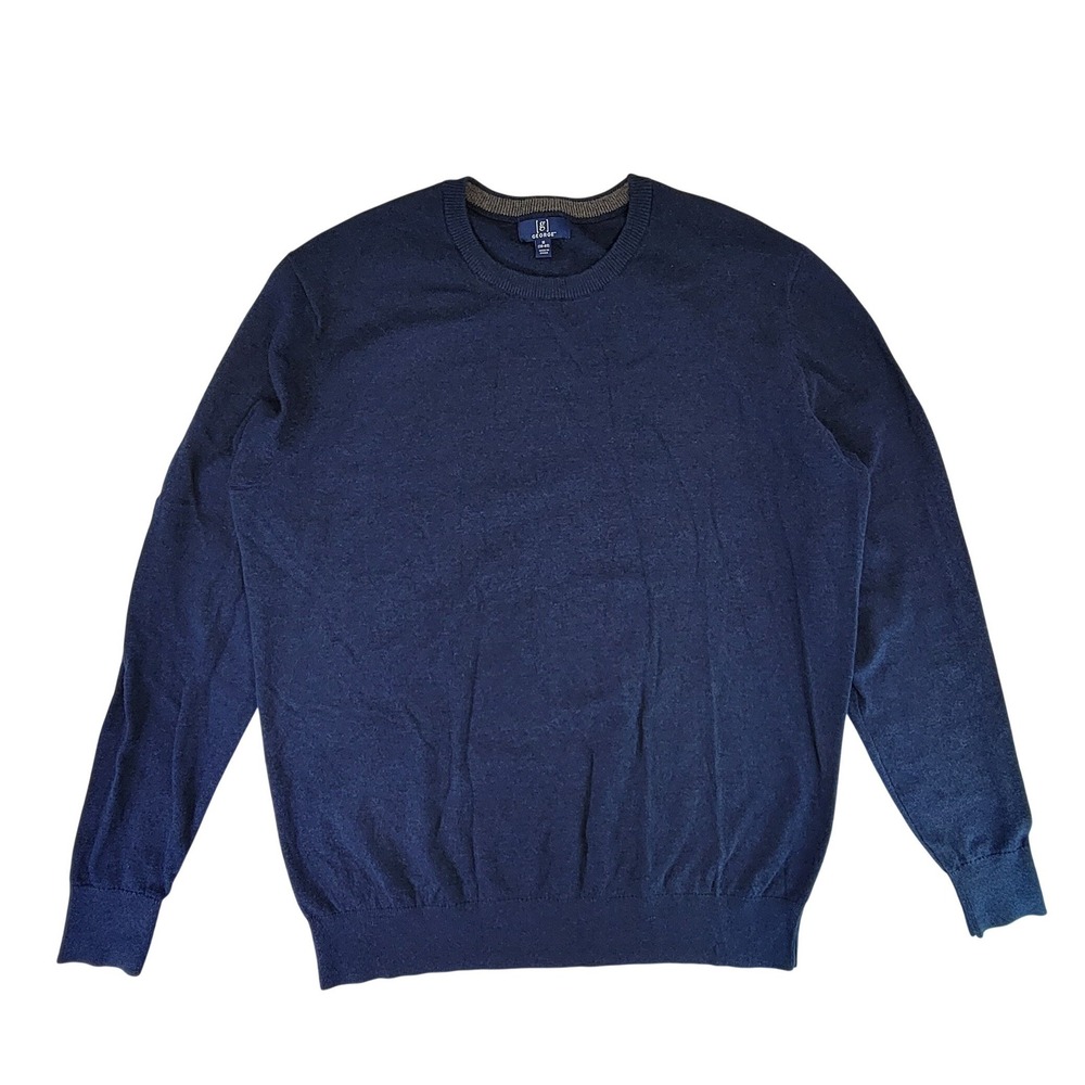 George Crew Neck Long Sleeve Sweater Mens Medium Blue Cotton Blend Casual‎